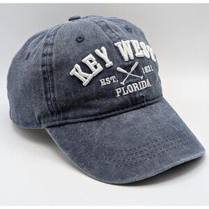 Vintage Key West Faded Blue Denim Hat Cap Florida Strap Back VTG Est 1821 Conch